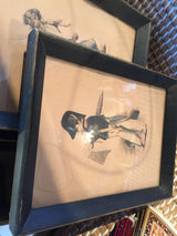 Antique framed hand colored lithograph of a military officer on aged paper, late 19th century.