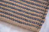 Textured handmade jute Jace rug, alternating natural undyed and blue woven bands.