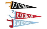 Three Katonah felt pennants: black, red, and light blue with contrasting trims.