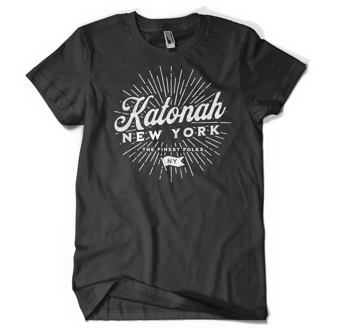 Kids charcoal gray t-shirt with a white Katonah New York Finest Folks graphic.