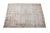 Light Floral Vintage Area Rug with pastel blue, pink, and beige Oushak design, 4'2