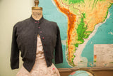 Soft dark grey vintage cropped sweater with maroon buttons, mink lambswool, size Small.