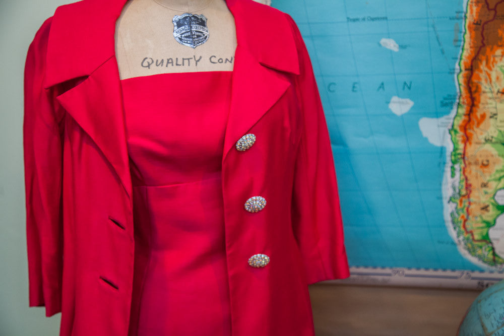 Vintage 60s Hot Pink Dress Coat Fancy Two Piece Suit // ONH Item 1706 Image 1