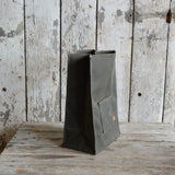 Moss green waxed canvas Marlowe lunch bag, side view with exterior pocket.