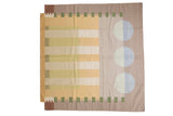 Vintage Contemporary Kilim rug with abstract geometric circles, stripes, and subtle abrashes.