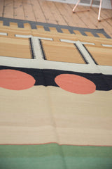 Playful abstract design of a vintage contemporary kilim with cinnabar red ovals.