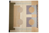 Beige, olive, slate, violet abstract geometric Vintage Contemporary Kilim square carpet.