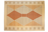 Handwoven Contemporary Kilim carpet with Argyle diamond pattern in terracotta, gold, and ivory.