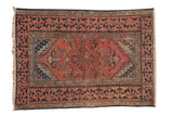 Antique Fereghan rug, brick red field with central medallion, oversized finials, rare Lotto Turkish border.