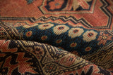Antique Fereghan hand-knotted pile reveals rare Lotto Turkish design in brick red, teal, charcoal.