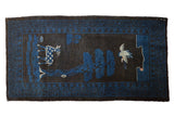 Vintage Peking rug runner, pictorial deer, bird, tree, unusual charcoal, cobalt blue, ivory, 2'1