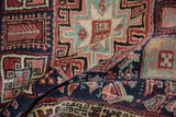 Full hand-knotted pile of a vintage Ardebil runner showing detailed Caucasian-inspired motifs.