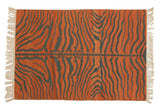 Vintage hand-woven Indian Tiger Kilim rug featuring rust and charcoal stripes, 4'3