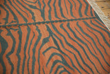 Detail of vintage Indian Tiger Kilim with hand woven rust and dusty teal charcoal abrashes.