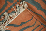 Ivory fringe, original side cord, and hand woven rust and teal kilim texture.