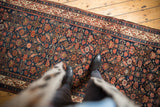 Fine vintage Hamadan runner with dense navy Herati motif and Mir Serbend border.