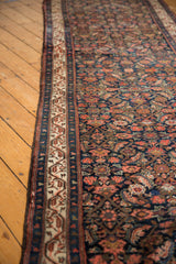 Vintage Hamadan runner: ivory Mir Serbend style boteh border, navy Herati pattern.
