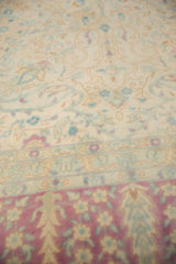 Distressed Bulgarian Kerman design showing cypress tree border and ivory, blush, powder blue millefleur.