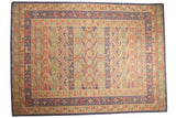 Vintage Stone Wash Dhurrie carpet, horizontally ribboned with geometric patterns in a muted palette.