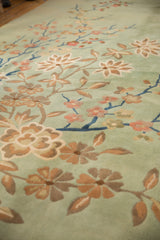 Plush seafoam green pile with ornate Japanese Art Deco floral vines and blossoms.