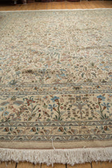 Full pile and ornate pictorial border of a vintage Persian Tabriz carpet, with fringe detail.