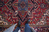 The full, even pile of a vintage Mehrivan carpet's central geometric medallion.