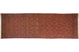 Vintage Persian Tabriz runner with an allover Herati motif in brick red, navy, and powder blue.
