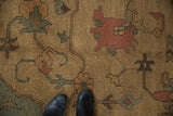 Serapi-inspired Soumac rug pattern featuring terracotta, slate gray, and golden tan motifs.