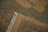 Hand-woven Indian Soumac rug corner with original selvage, ivory fringe, and back.