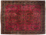 Vintage Meshed carpet in cochineal red with an allover design of potted plants, vines, and floral sprays.