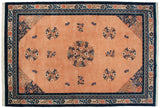 Vintage Peking carpet: ornate apricot field, scrolling cobalt blue medallions, floral bats, 11' x 16'.