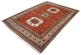 Hand-knotted Vintage Meshkin rug corner, with geometric border, stylized birds, and white fringe.