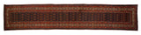 Staggered boteh designs and reciprocating pawn motif border of a vintage Hamadan rug runner.