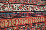 Intricate detail of the Samovar turtle design and floral vinery in the border of a Fereghan carpet.