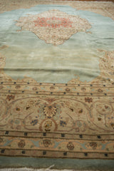 Beautiful abrash and full, plush pile of a vintage Tabriz carpet's soothing light blue field.