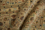 Draped view of a vintage Tabriz carpet highlighting its soft, full pile and floral details.