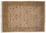 Vintage Persian Tabriz carpet with an intricate allover hunting scene on an ivory and beige field.