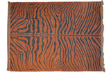 Vintage handwoven Indian Tiger Kilim carpet with rust and dark blue stripes, abrashes, 9x12.