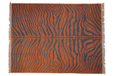 Vintage Indian hand-woven Kilim rug featuring terracotta and charcoal tiger stripes, 9'2