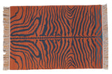 Hand woven Vintage Indian Tiger Kilim rug, terracotta and charcoal tiger stripes, 4'2