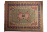 Vintage Stone Wash Dhurrie with geometric medallion, primitive olive, red, navy patterns.