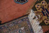 Vintage Ardebil hand knotted carpet back showing detailed weave, secured selvage, and fringe.