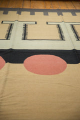 Hand woven Indian Contemporary Kilim rug with abstract beige, black, and deep blush motifs.