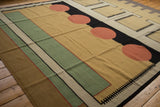Indian Contemporary Kilim with interlocked abstract geometric patterns in bold colors.