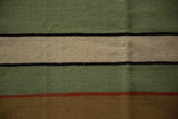 Flatweave bands in mallard green, sand, black, cinnabar red, and coffee colors.