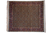 Vintage Bulgarian Tabriz design square carpet, intricate Herati motif in green, rust, and blue.