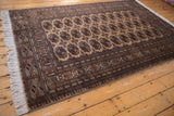 Original side cord selvage and geometric border details of a vintage Bokhara rug.