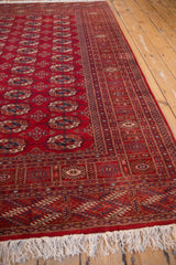 Soft, silk-like wool pile and intricate border design on a vintage Bokhara carpet.
