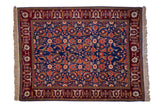 Fine Russian Bijar rug with an indigo blue Herati pattern field and red turtle border.