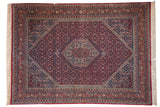 Hand-knotted vintage Indian Bijar rug, raspberry red field, diamond medallion, Herati motif, 5'9
